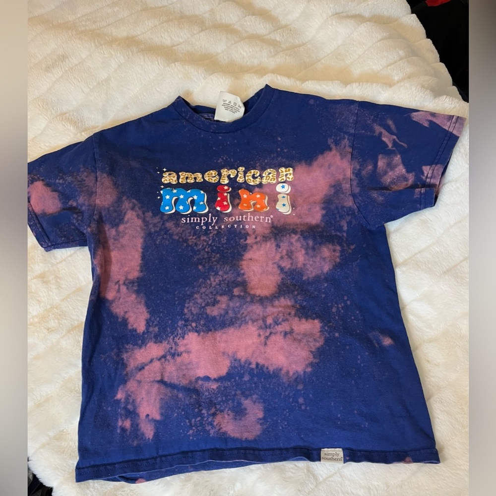 Simply Southern Youth Girls S Blue Pink Bleach Dye All American Mini Tee Casual